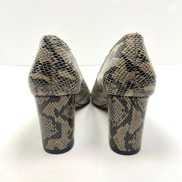 Bettye Muller | NWOB Neutral Beige Leather Snakeskin Round Toe Block Heel Pumps - Picture 5 of 11